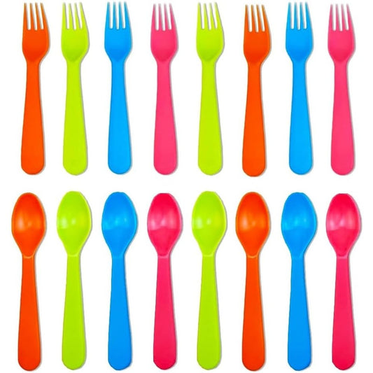 Jawbush 16-piece kids plastic utensil set front view