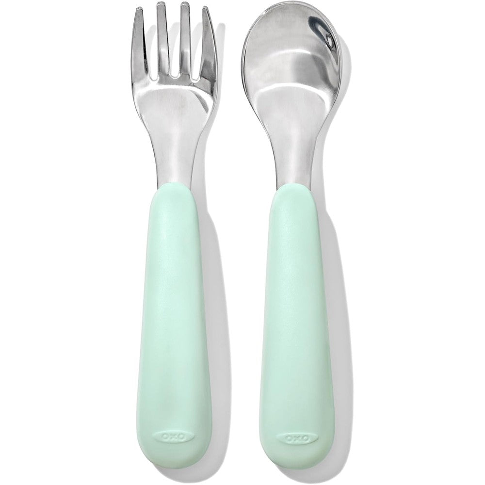 OXO Tot Fork and Spoon Set in Opal color front view