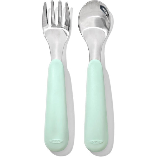 OXO Tot Fork and Spoon Set in Opal color front view