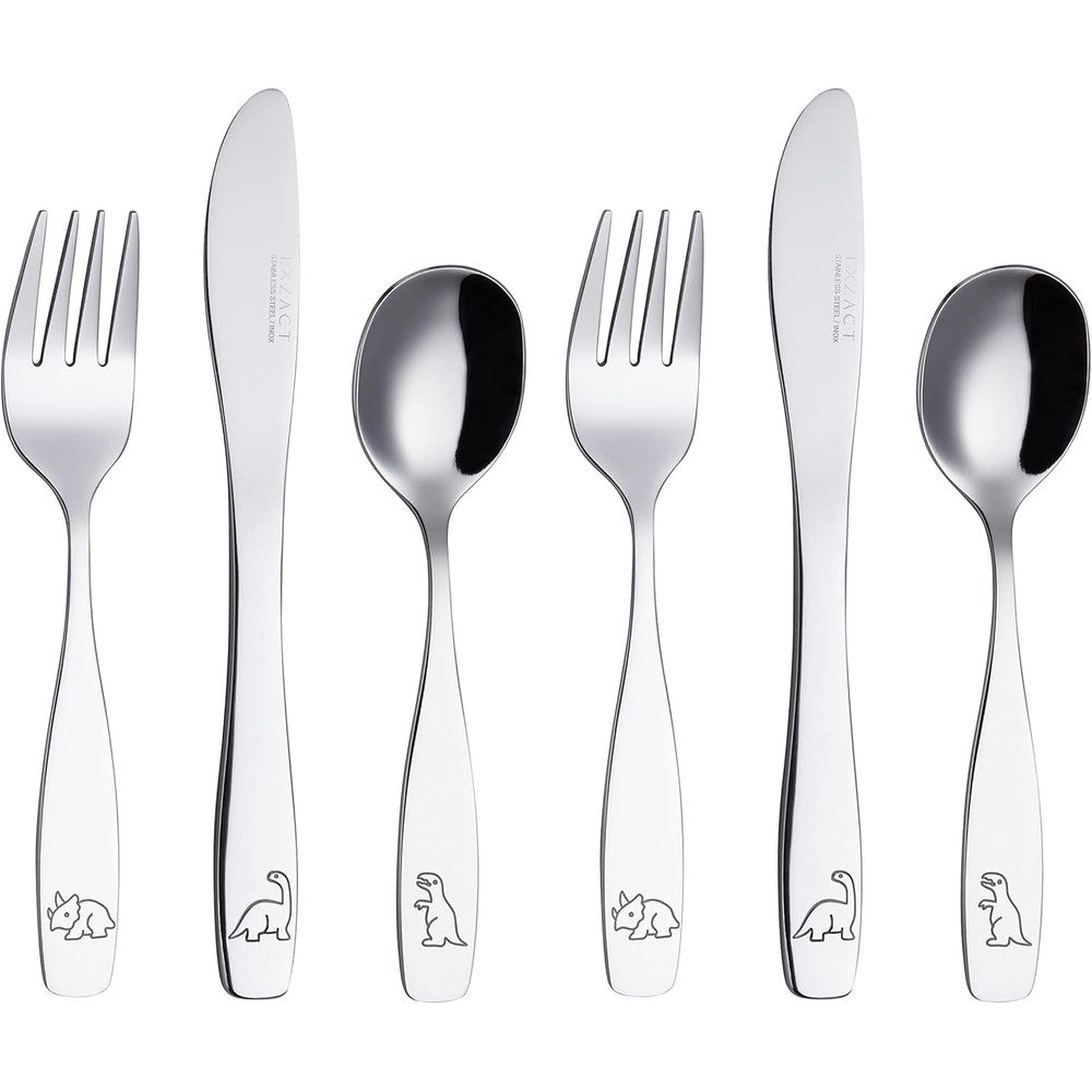 Exzact kids stainless steel dinosaur cutlery set front view