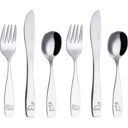 Exzact kids stainless steel dinosaur cutlery set front view