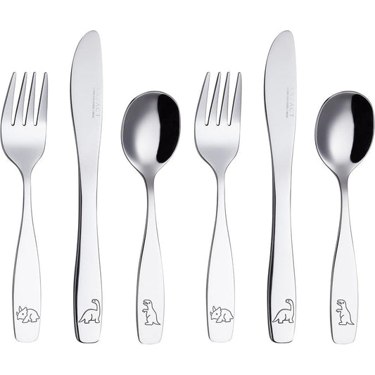 Exzact kids stainless steel dinosaur cutlery set front view