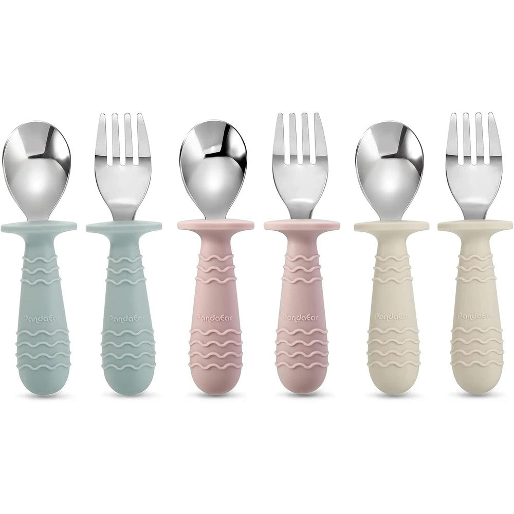 PandaEar 6 piece baby utensil set stainless steel and silicone