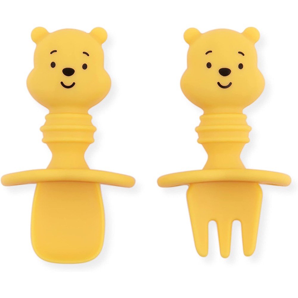 Bumkins Disney Winnie the Pooh silicone baby spoon and fork set front view