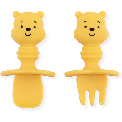 Bumkins Disney Winnie the Pooh silicone baby spoon and fork set front view
