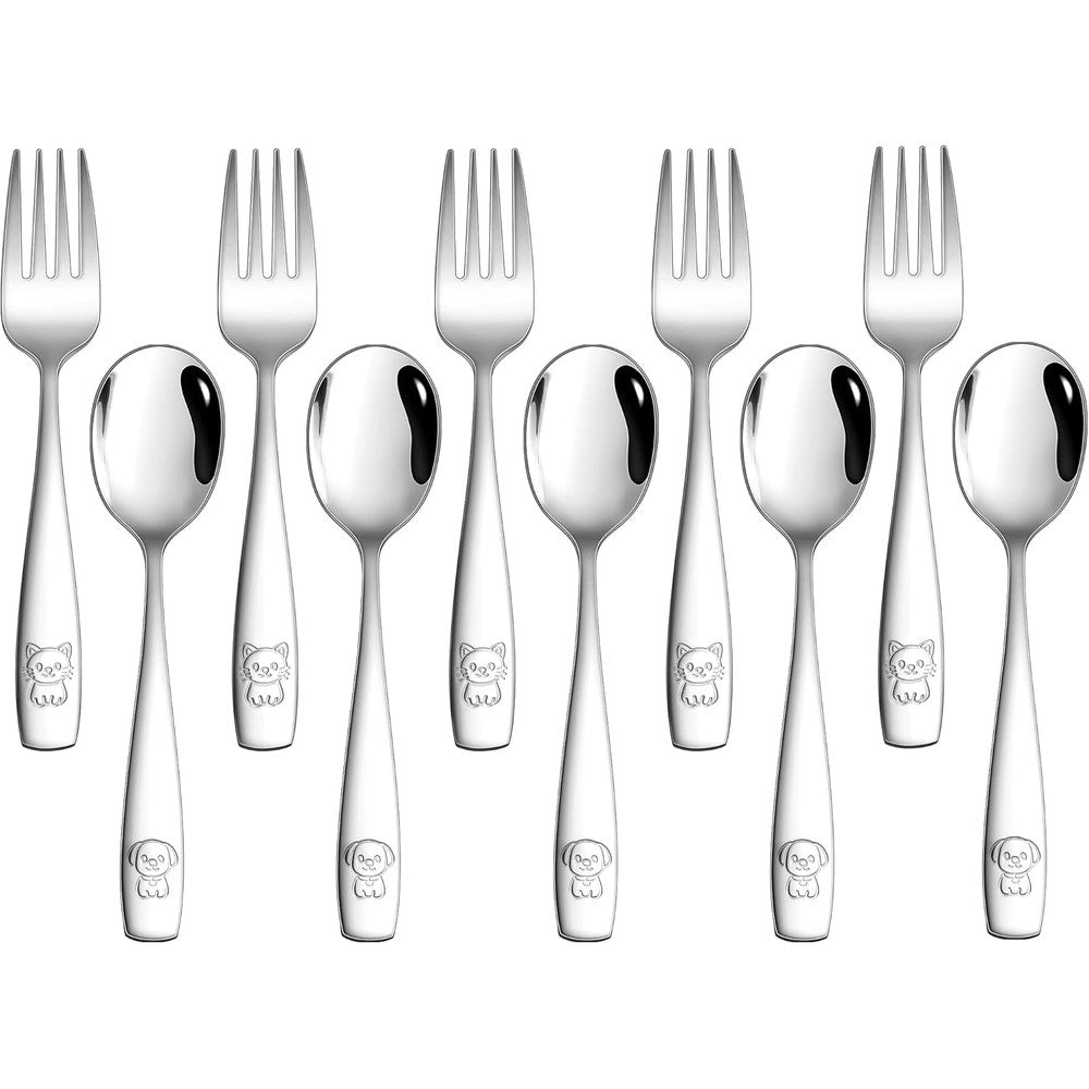 Lianyu 10 Piece Toddler Utensil Set front view with forks and spoons