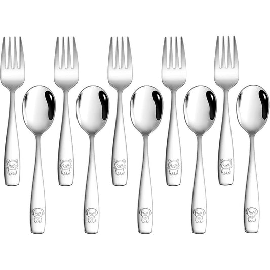 Lianyu 10 Piece Toddler Utensil Set front view with forks and spoons