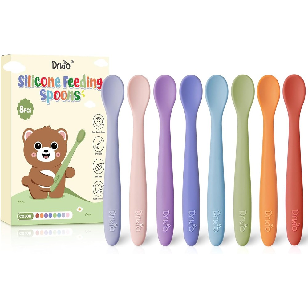 Drkio 8 piece silicone baby spoons set front view