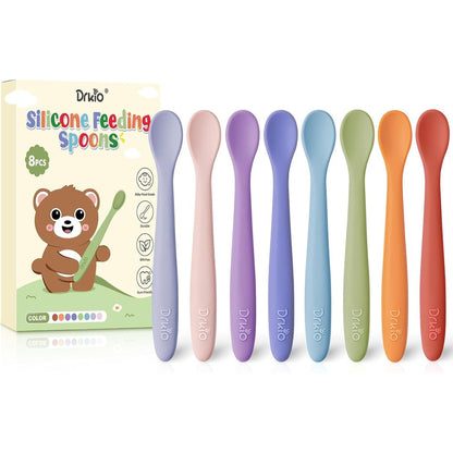 Drkio 8 piece silicone baby spoons set front view
