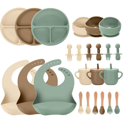 Jelldjk 24 piece silicone baby feeding set front view