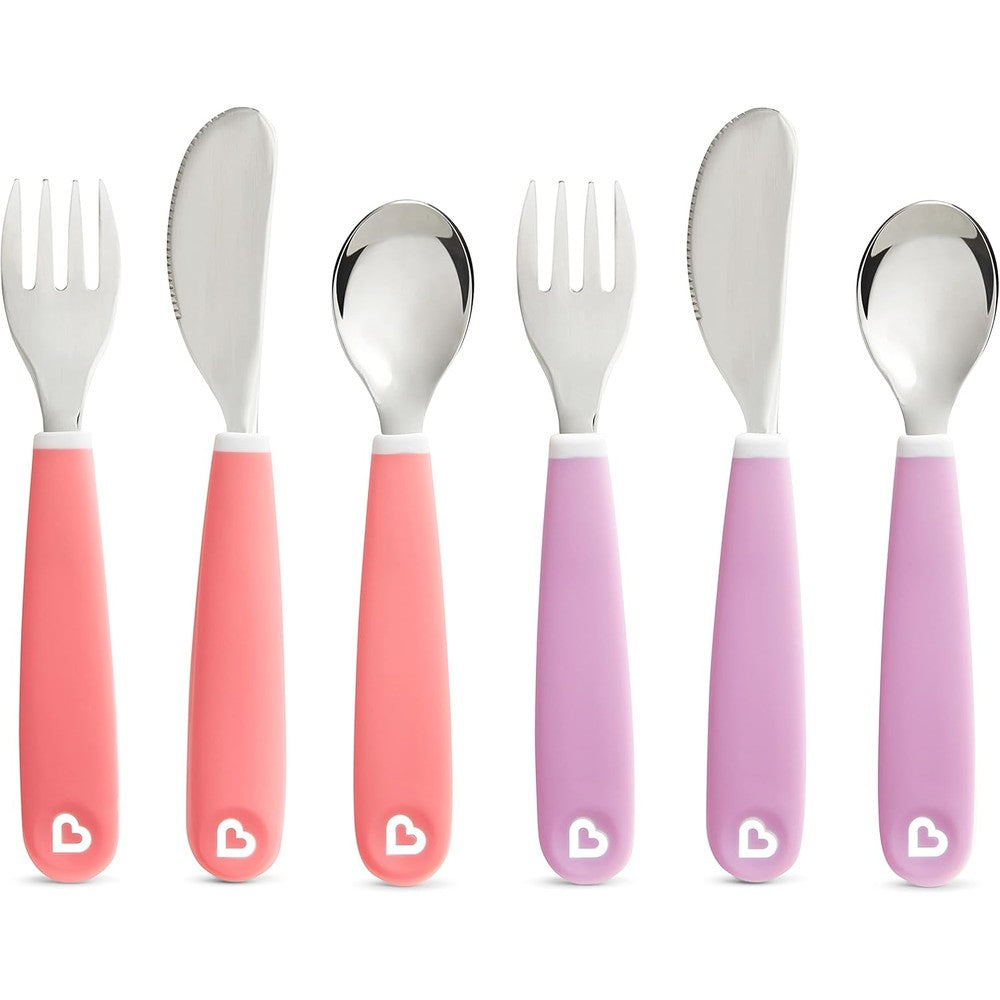 Munchkin Splash toddler fork, knife, and spoon set front view