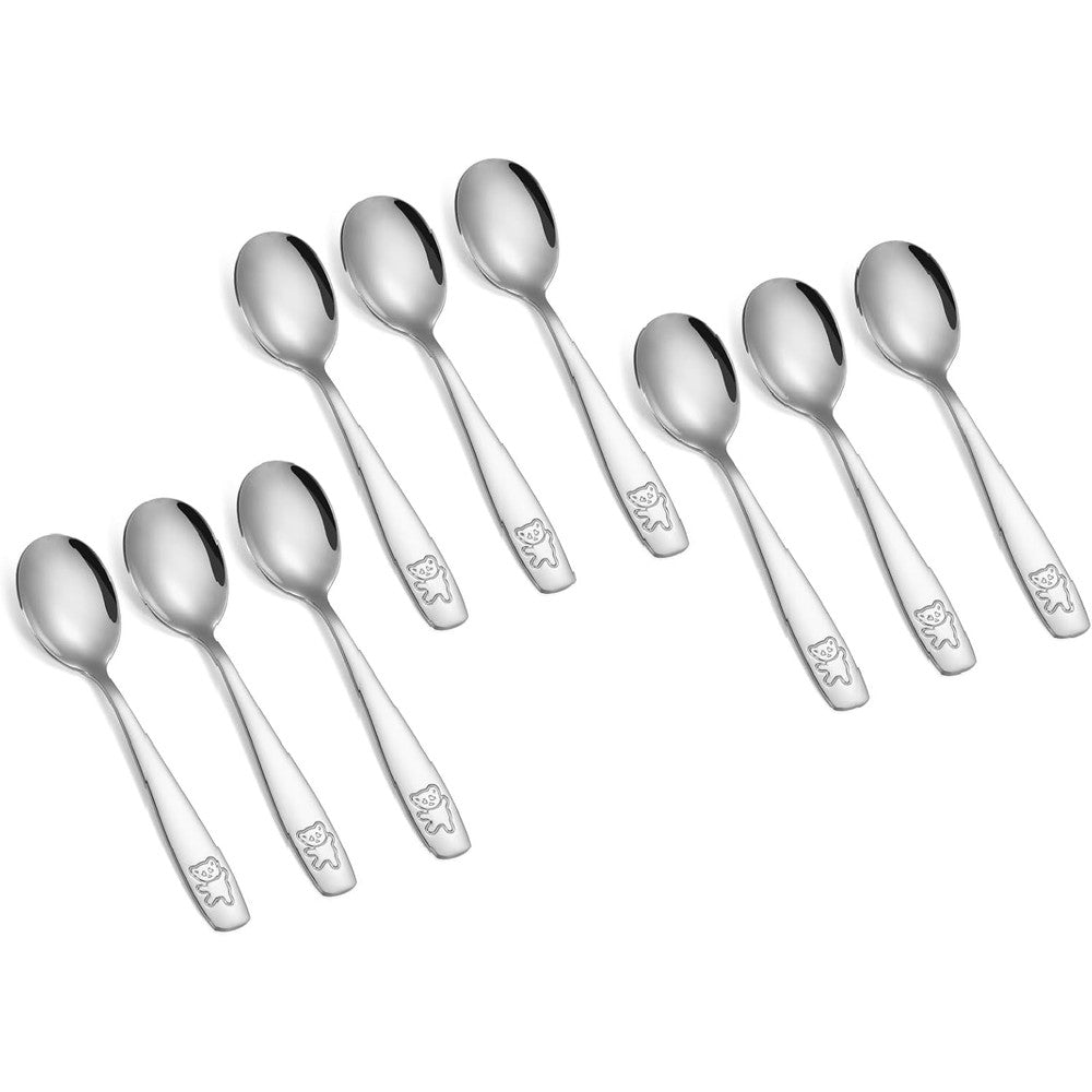Pimoys 9-piece stainless steel toddler spoon set front view