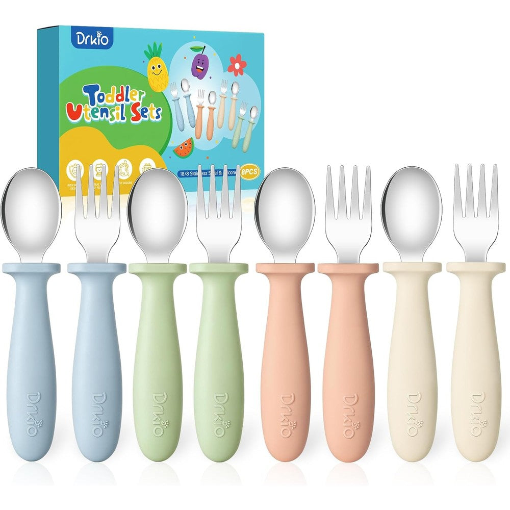 DRKIO 8 Pieces Toddler Utensils Set front view