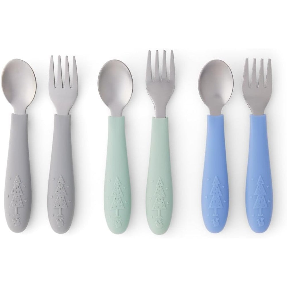 Elk and Friends stainless steel kids spoon and fork set front view