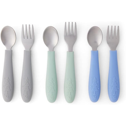 Elk and Friends stainless steel kids spoon and fork set front view