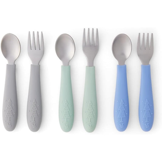 Elk and Friends stainless steel kids spoon and fork set front view