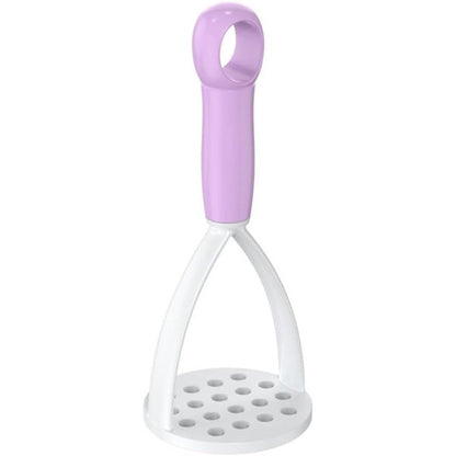 BergHOFF Leo potato masher front view featuring a premium lavender purple handle and white nylon mashing head.