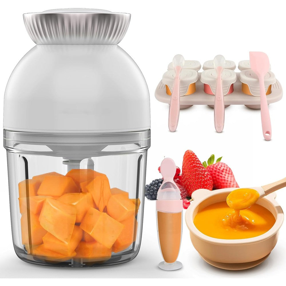 X-Bosak Baby Food Processor front view showing white electric blender base and glass bowl