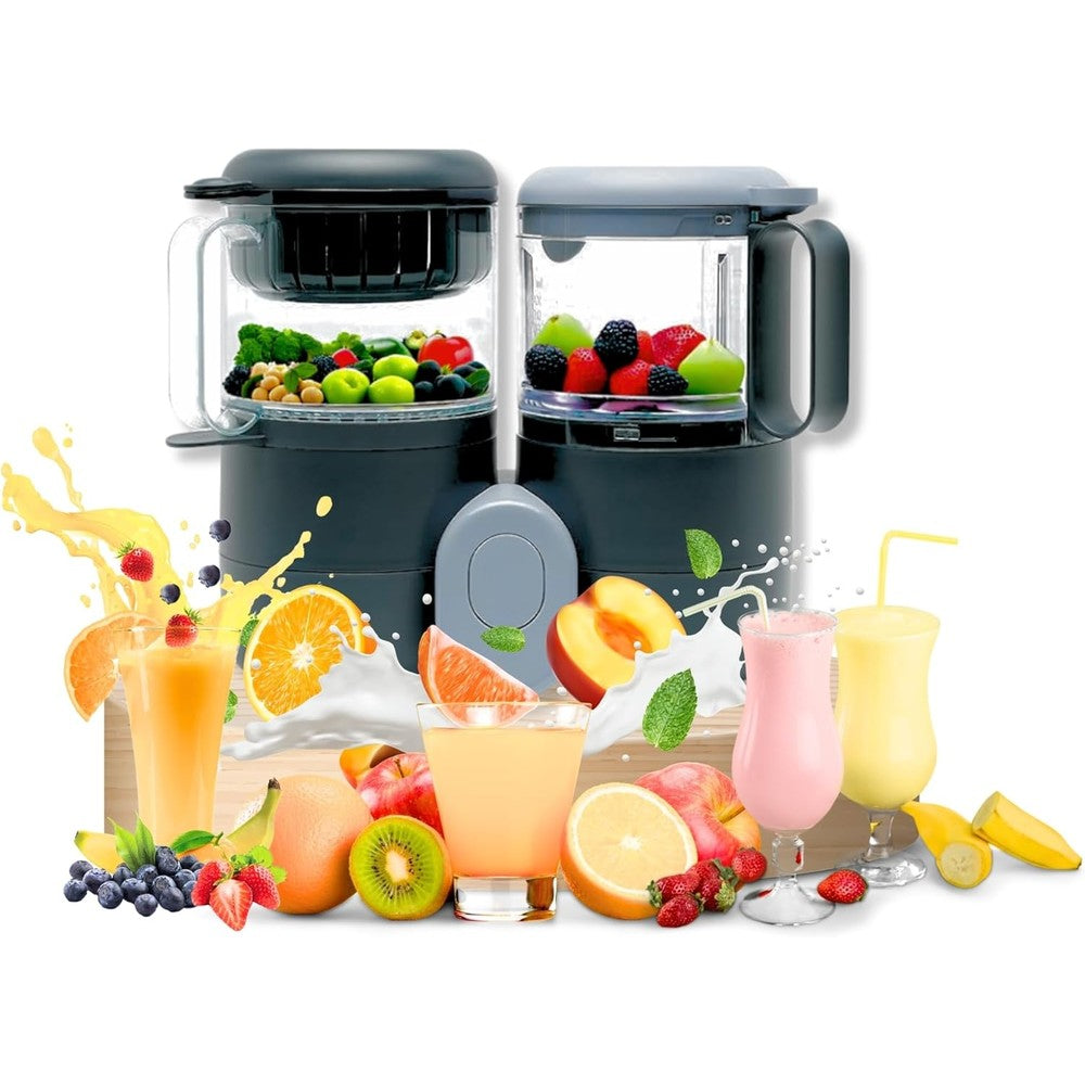 Goodscious baby food maker steamer and blender front view on kitchen counter