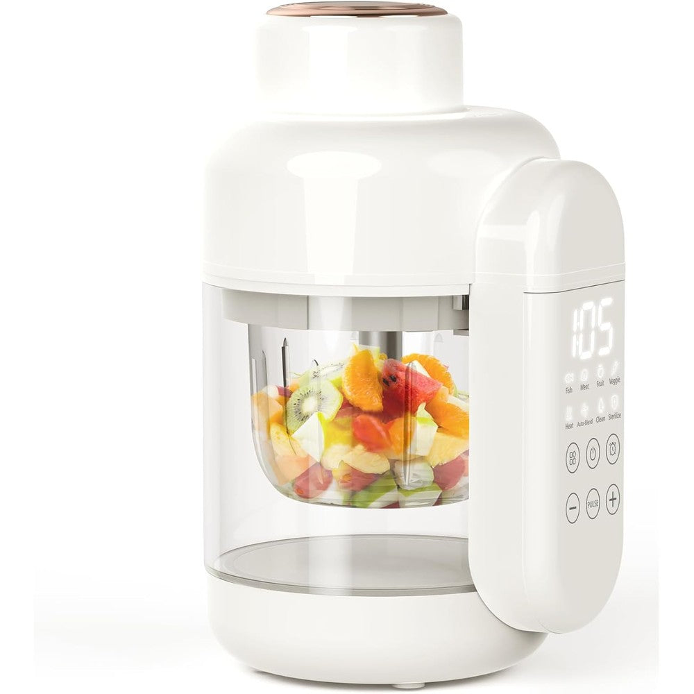 Dorfly Glass Baby Food Maker front view showing digital touch display screen