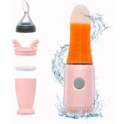 S Socila mini baby food processor front view showing compact pink blending base and container
