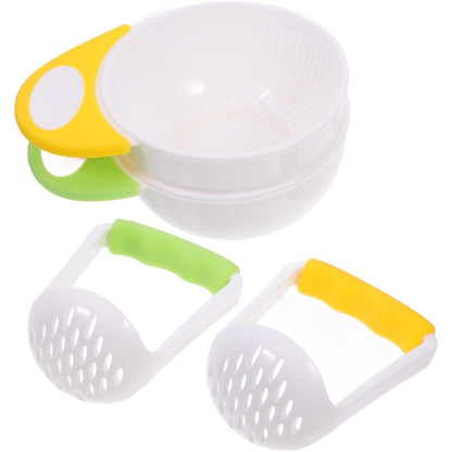 DOITOOL baby food masher set front view highlighting green and yellow manual grinding bowl with handle
