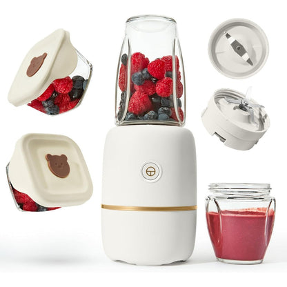 Kwiplee Bubble Blender in cream color front view on kitchen counter.