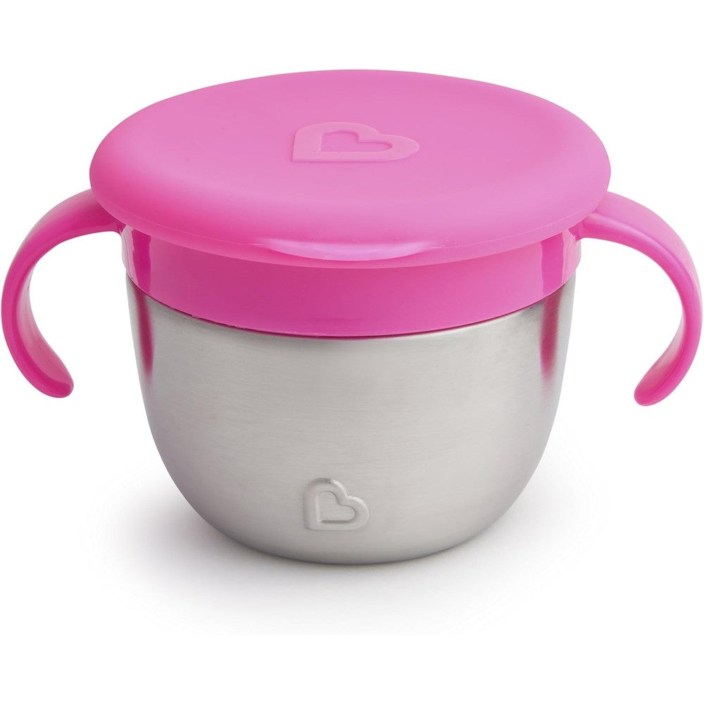 Munchkin Snack Plus Stainless Steel Snack Catcher Cup Pink front view