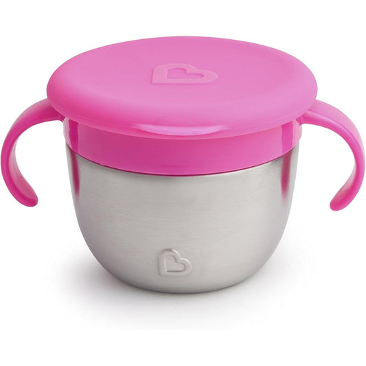 Munchkin Snack Plus Stainless Steel Snack Catcher Cup Pink front view