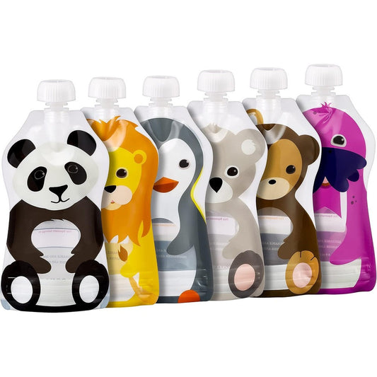 Squooshi reusable baby food pouches animal 6 pack front view