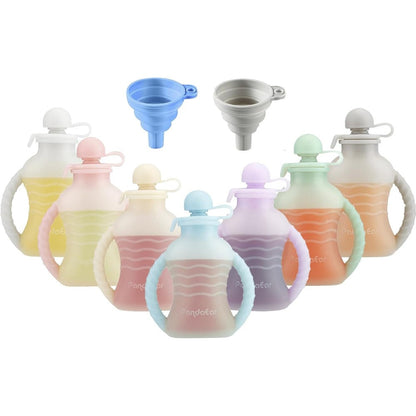 PandaEar 7-pack reusable silicone baby food pouches front view