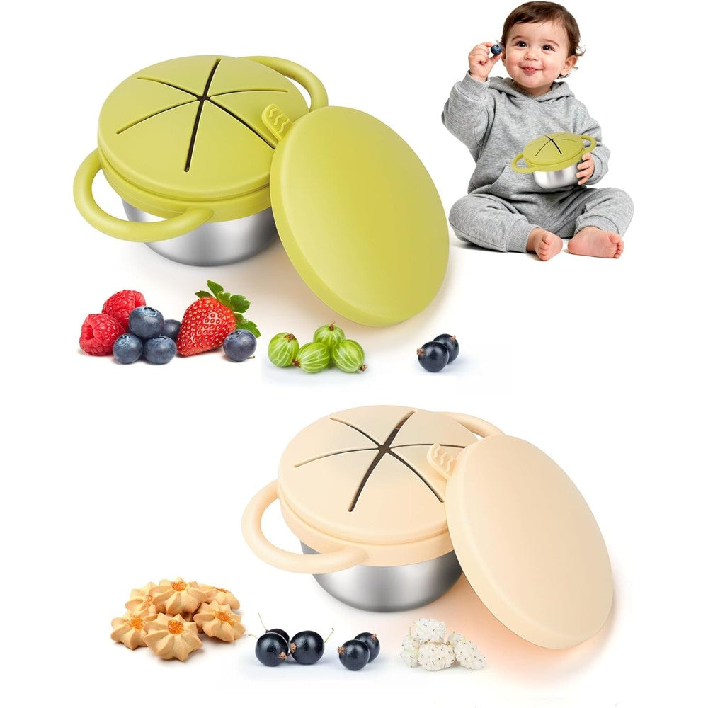 Theoni stainless steel snack cups set yellow and beige front view