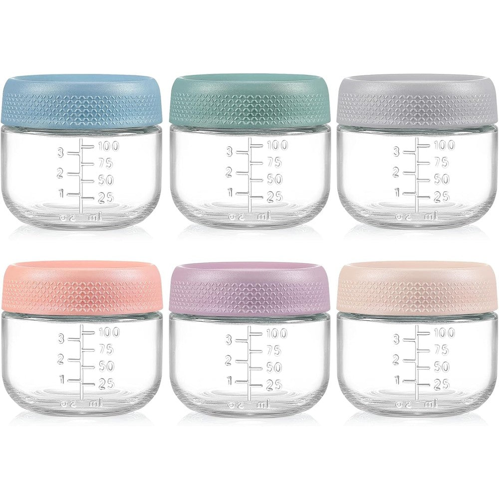 Netany 6 pack glass baby food jars front view