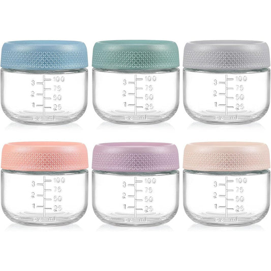 Netany 6 pack glass baby food jars front view