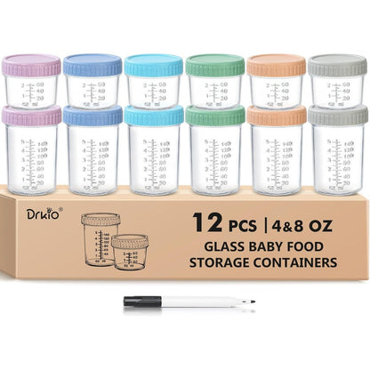 Drkio 12 pack glass baby food storage containers set front view