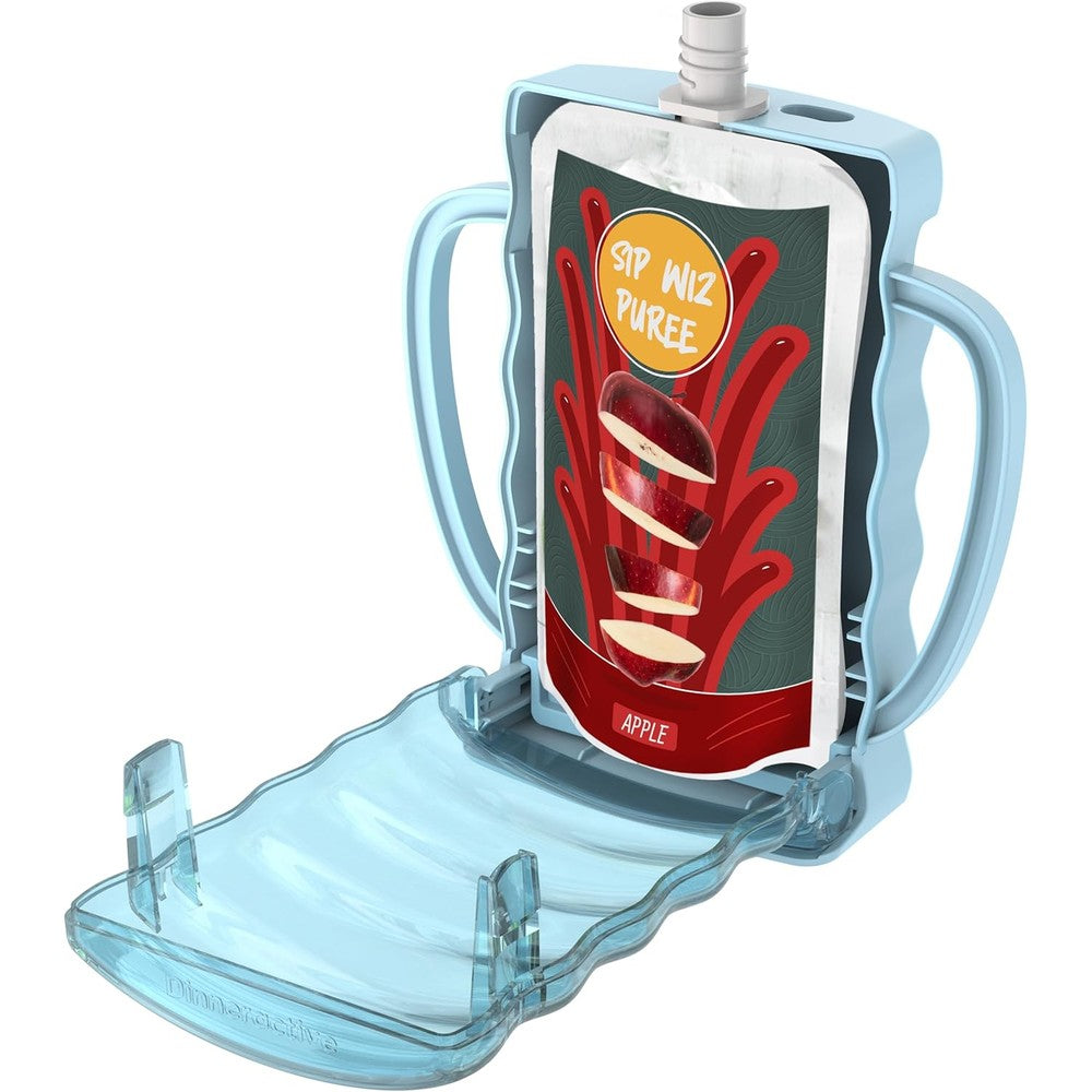 Dinneractive Sip Wiz blue baby pouch holder front view