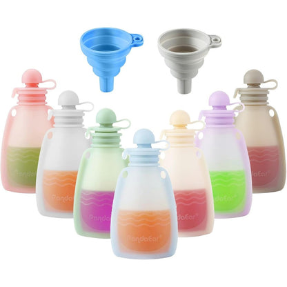 PandaEar Reusable Silicone Baby Food Pouches 7 Pack Front View