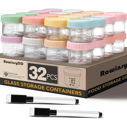 RowinsyDD 32-pack leakproof glass baby food jars front view