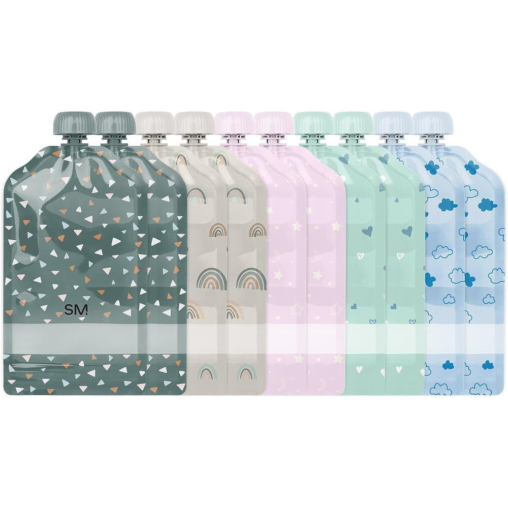 Simple Modern reusable baby food pouches assorted patterns front view