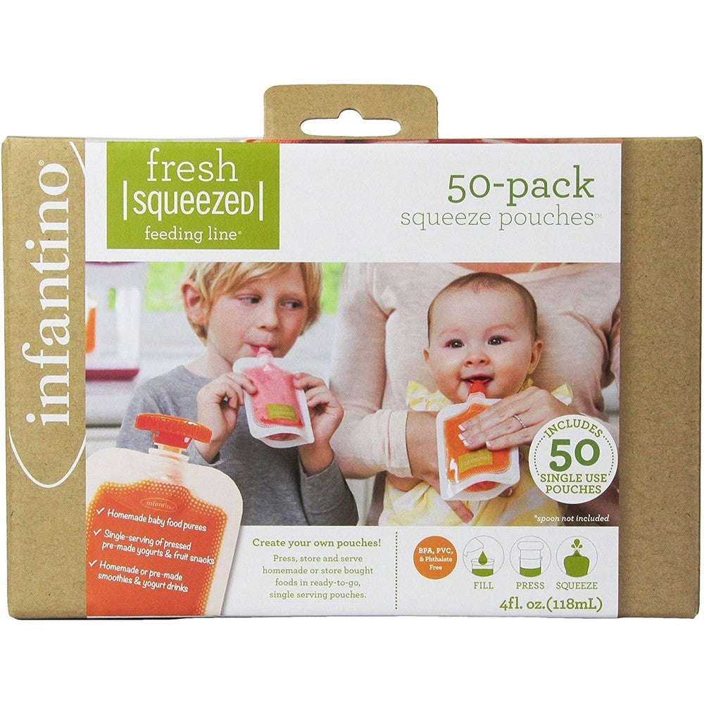 Infantino 50-count disposable squeeze pouches front view