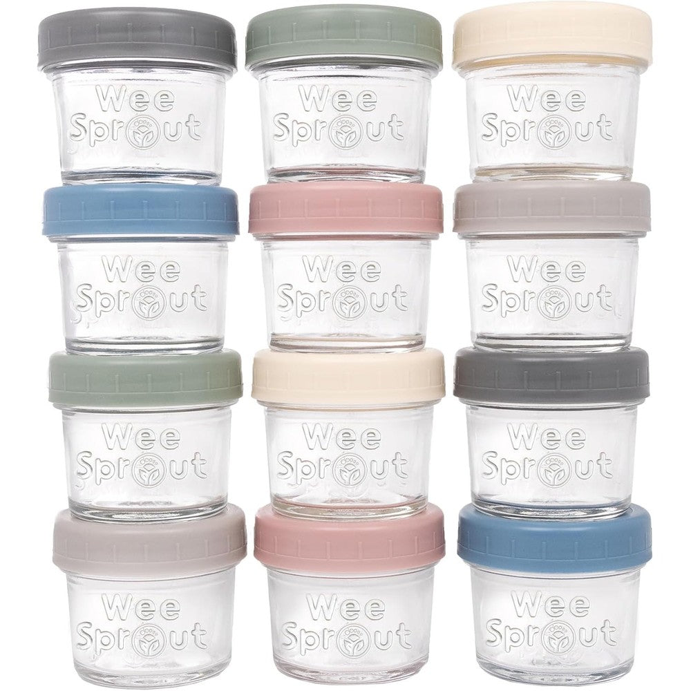 WeeSprout glass baby food storage jars set of twelve front view