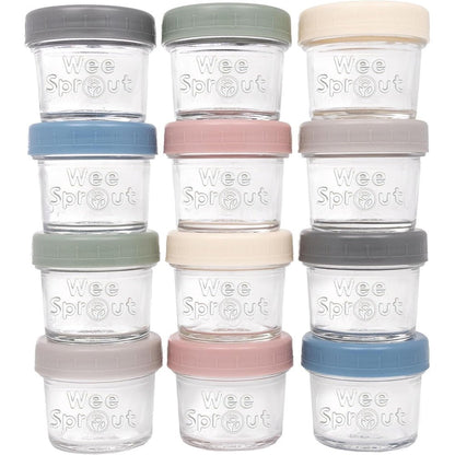 WeeSprout glass baby food storage jars set of twelve front view