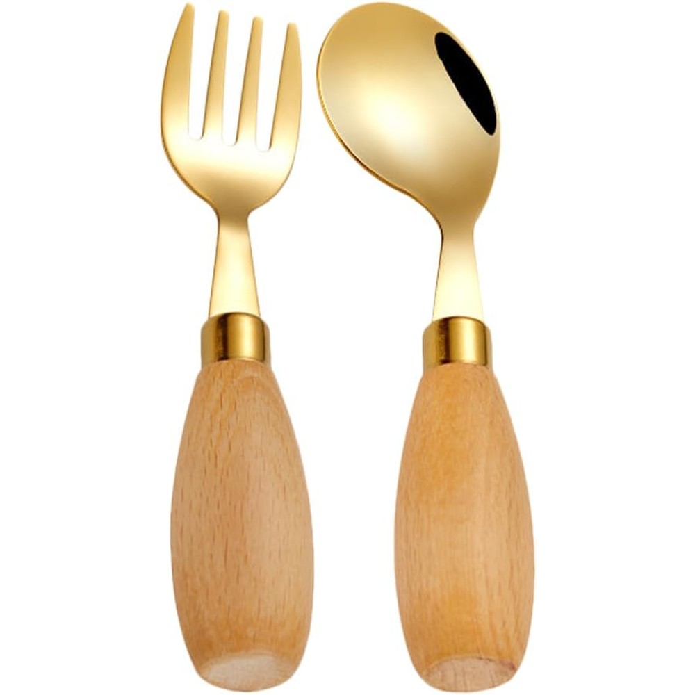 Pretyzoom 2 pieces stainless steel toddler fork and spoon set front view