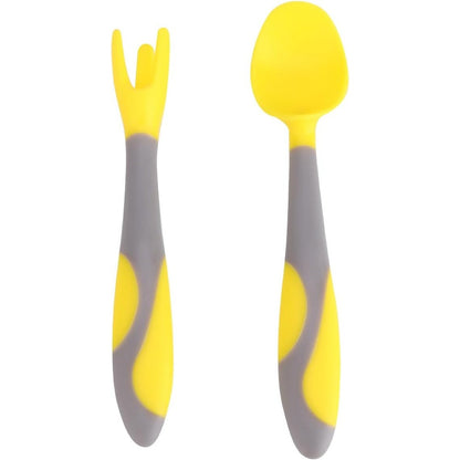 TOYANDONA training tableware yellow fork and spoon front view toddler self feeding set