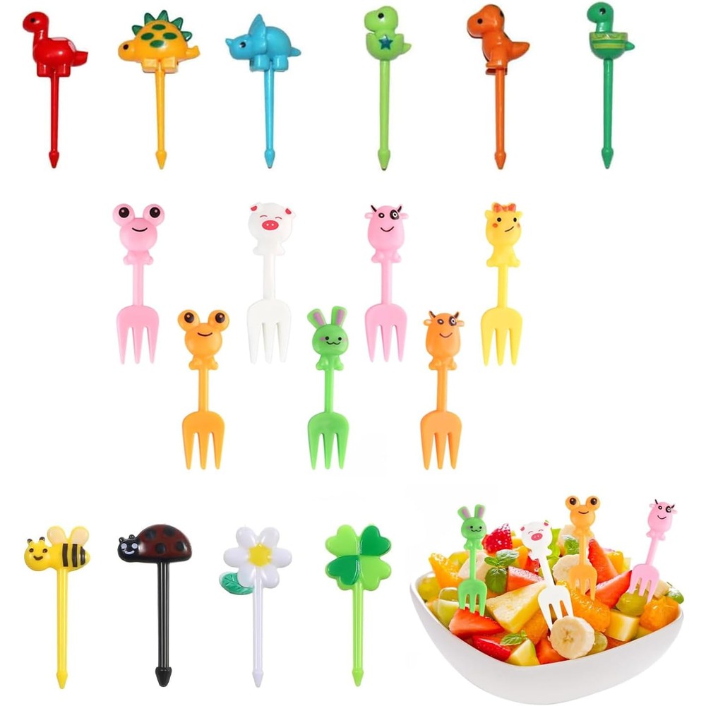 Birwumi 60 pieces animal fruit forks set front view