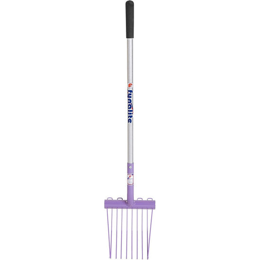 Fynalite Mini Mucka Childs Stable Fork Purple front view for yard work