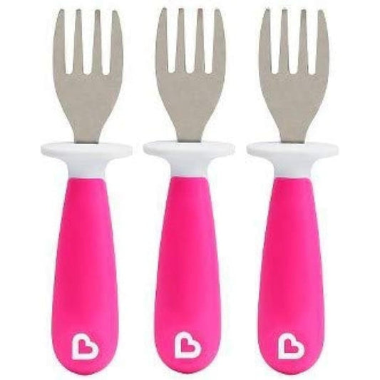 Munchkin Raise Toddler Fork Set Pink 3 Piece ergonomic stainless steel feeding utensils