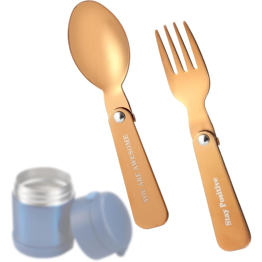 Lyreh foldable spoon and fork set rose gold front view