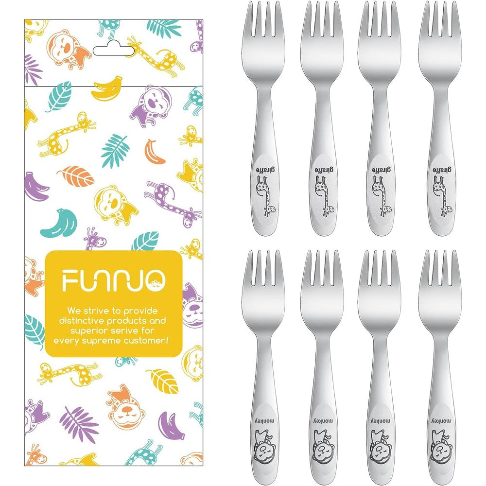 Pimoys 8-piece stainless steel toddler fork set front view