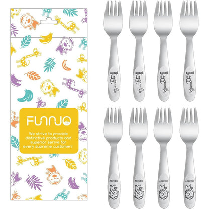 Pimoys 8-piece stainless steel toddler fork set front view